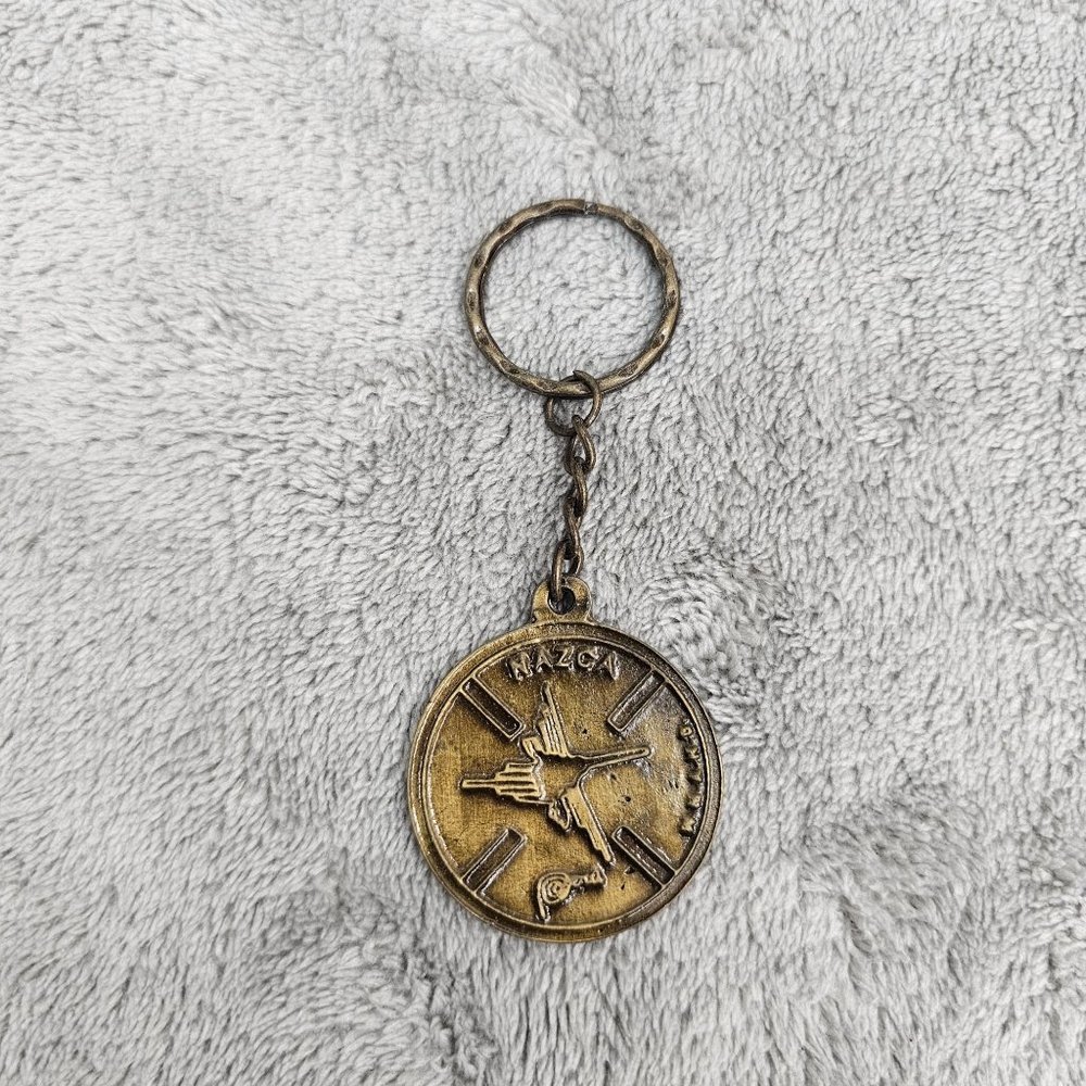 Nazca Peru Keychain Brass Colored metal Medallion Souvenir Condor